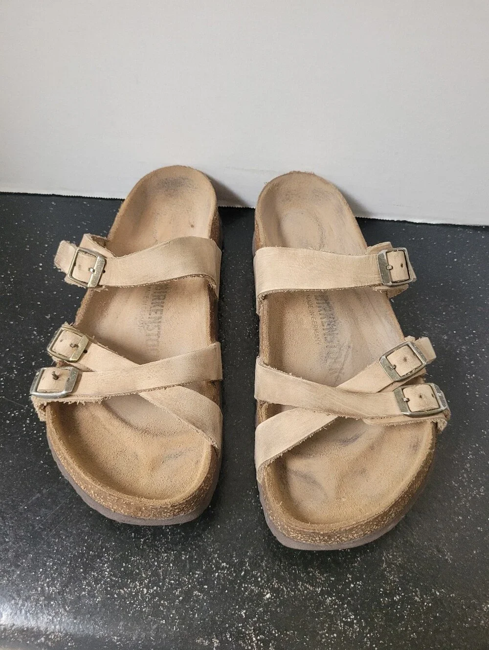 Birkenstock Neutral Beige Suede Buckle Slide Sandals